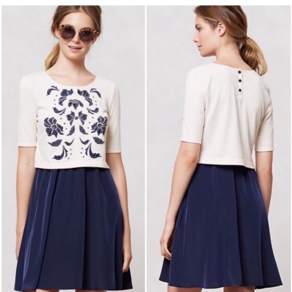 Anthropologie Lilka Navy and White Layered Dress